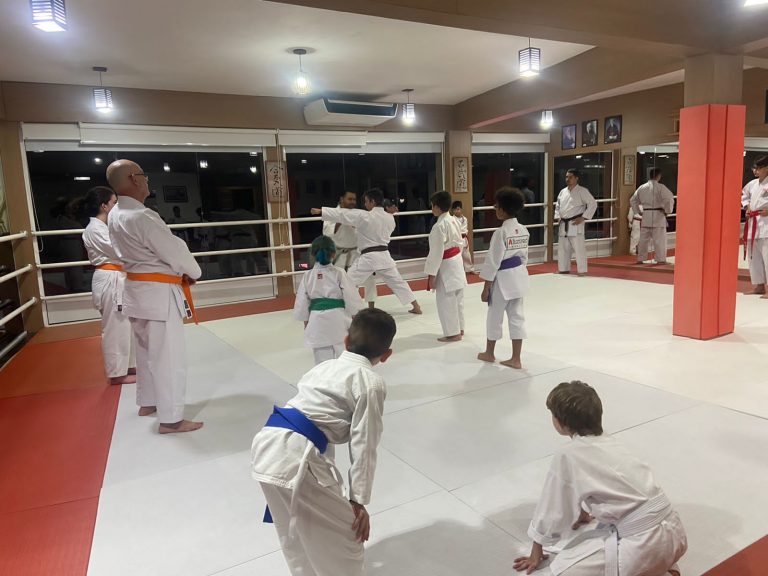 Aulas de karate - Renbukan Brasil - Escola de Artes Marciais - Cotia - São Paulo - Sensei Francisco Santiago - Fiorella Bonaguro - Yago Seto