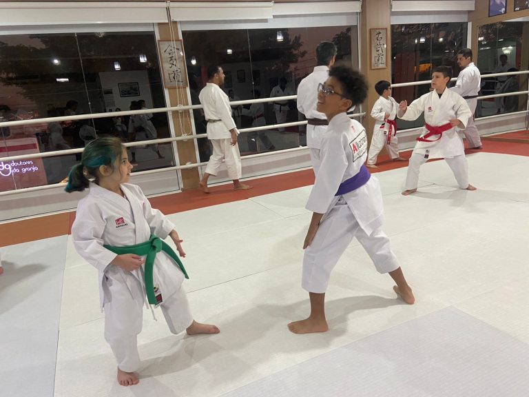 Aulas de karate-do na Renbukan Brasil - Escola de Artes Marciais Japonesas - Cotia - São Paulo - Sensei Francisco Santiago - Fiorella Bonaguro - Yago Seto