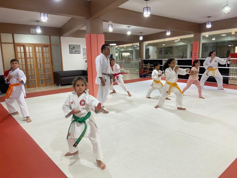 Aula de Karate Shotokan - Renbukan Brasil - Escola de Artes Marciais Japonesas - Cotia - São Paulo - Sensei Francisco Santiago - Fiorella Boanguro -