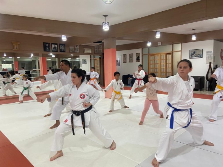 Aula de Karate Shotokan - Renbukan Brasil - Escola de Artes Marciais Japonesas - Cotia - São Paulo - Sensei Francisco Santiago - Fiorella Boanguro - Barbara Belafronte